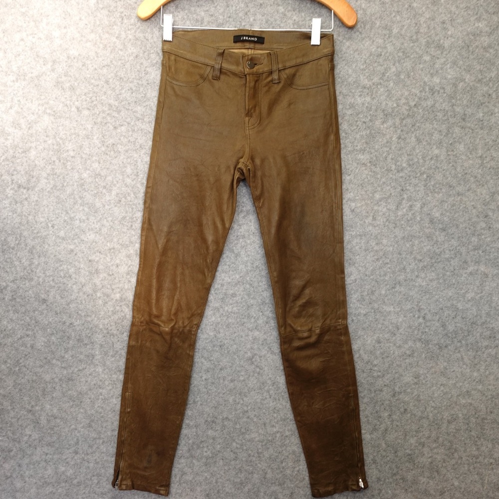 J Brand Lamb Leather Pants Womens 25 Brown Rust Ankle Zip Skinny Moto 26x28 $998